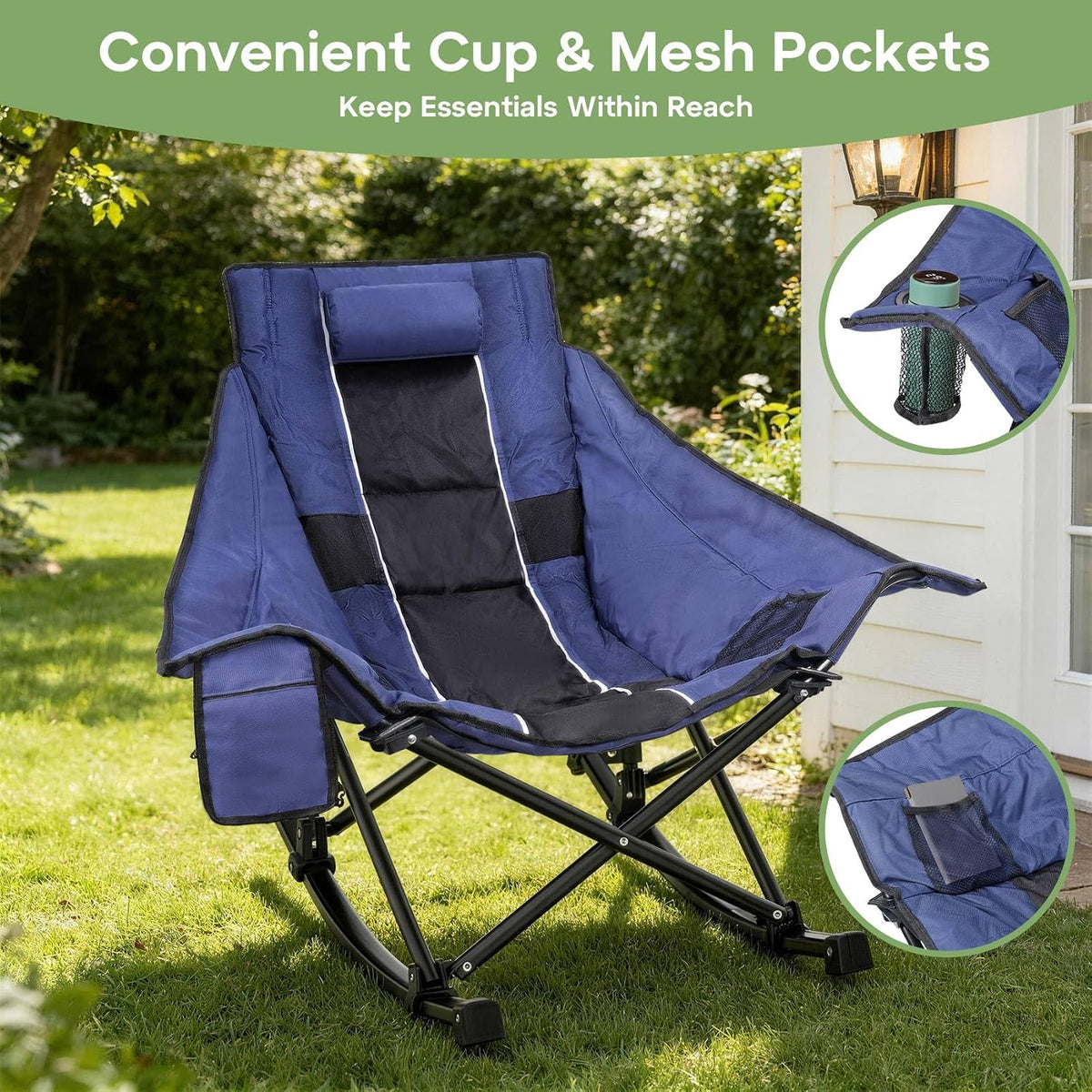 Suteck Oversized Rocking Camping Chair, Thick Padded Camp Rocker for Adults
