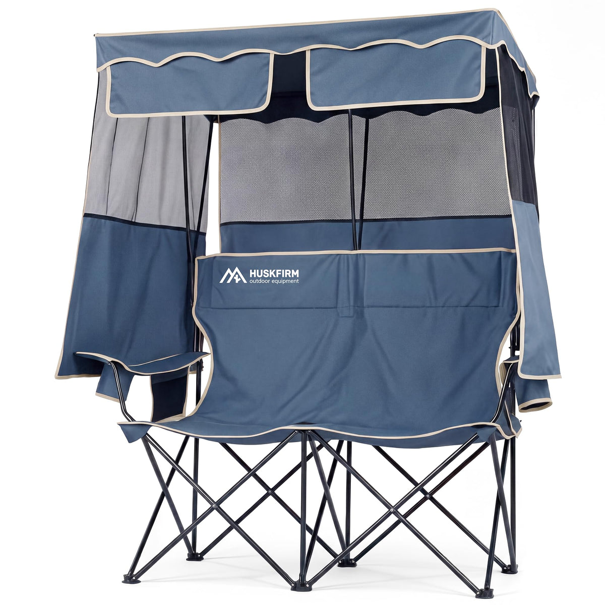 Double Camping Chair with Canopy,2 Person Folding Chair with Canopy, Green