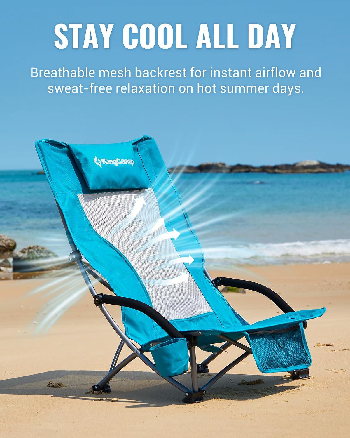 KingCamp Low Beach Chairs 2 Pack, Folding Portable High Back Chair