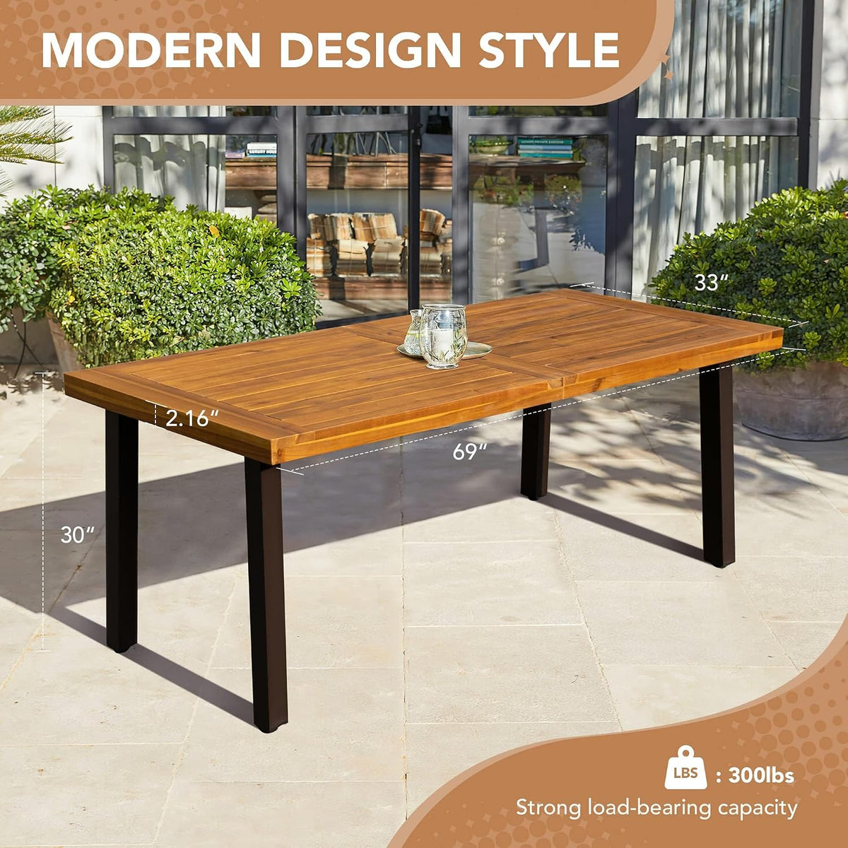 Devoko 6 Person Acacia Wood Dining Table for Kitchen,Natural