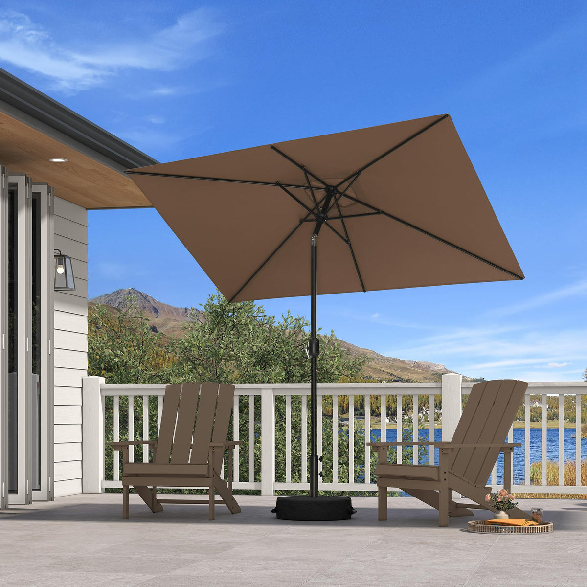 PURPLE LEAF Pool Market Umbrella with Base 9' UV Protection Outdoor, Beige