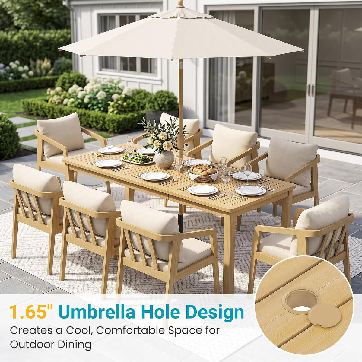 FansaFurn 6 Piece Acacia Outdoor Patio Table and Chairs Set for All-Weather