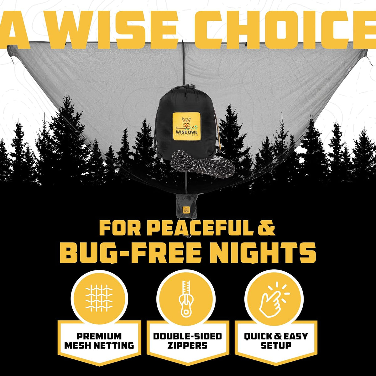 Wise Owl Outfitters Hammock Bug Net – Mosquito Net for Hammock, Lightweight Bug Netting for Camping, Hiking, Backpacking, Forest & Outdoor Use