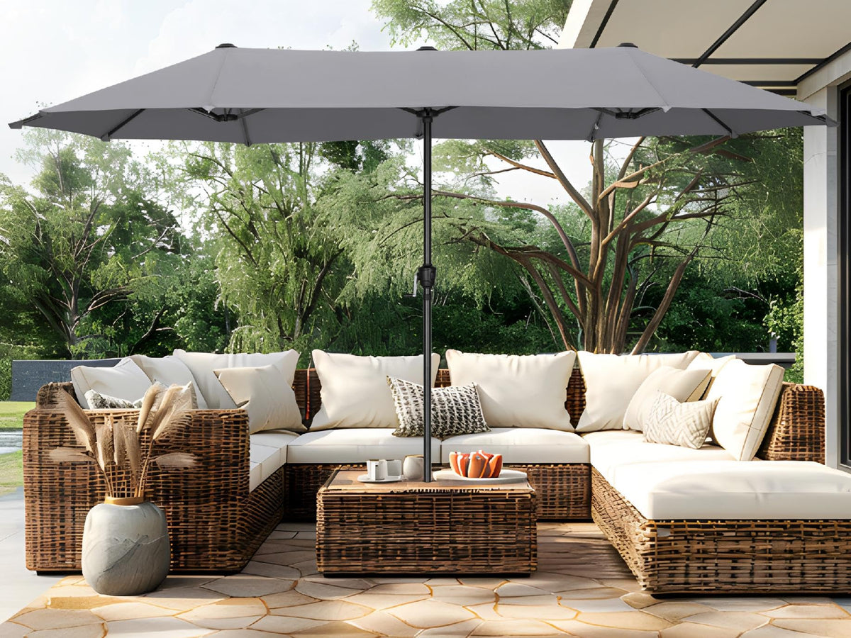 PHI VILLA 13ft Large Outdoor Patio Double-Sided Umbrella, Rectangle, Beige