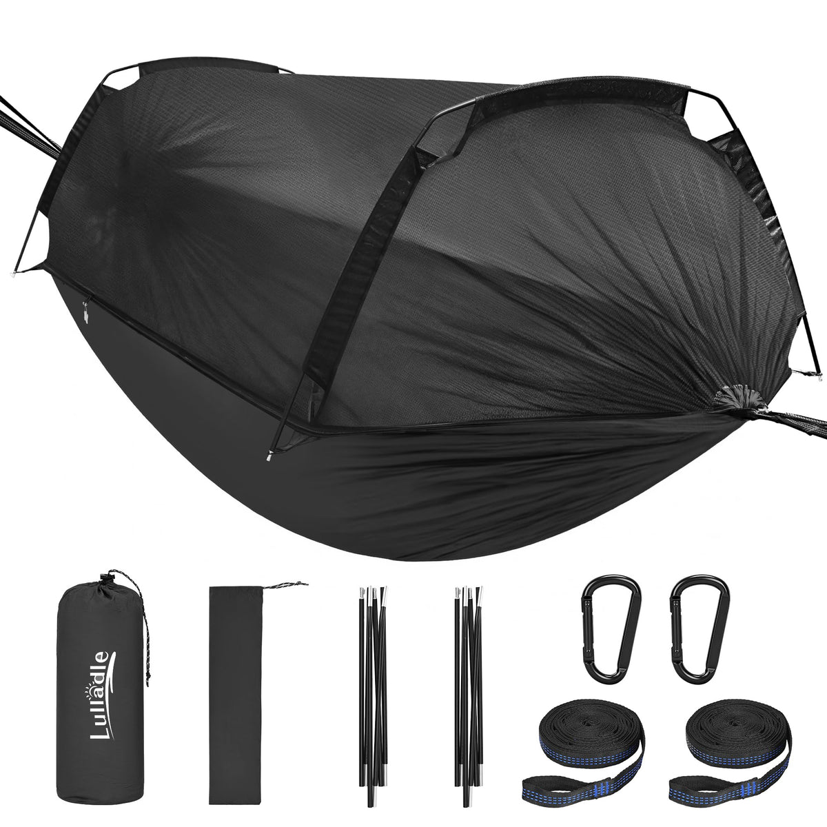 Lulladle Camping Hammock - 500lbs Capacity Portable Hammock with 2 Tree Straps and with Mosquito Net,Nylon Hanging Hammock Easy Setup and Pack for Outdoors Camping,Backpacking,Hiking - Double/Single