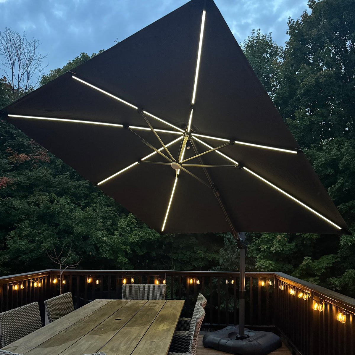 PURPLE LEAF Patio Umbrella with Base 9' x 11.5' 360° Rotation Control Beige
