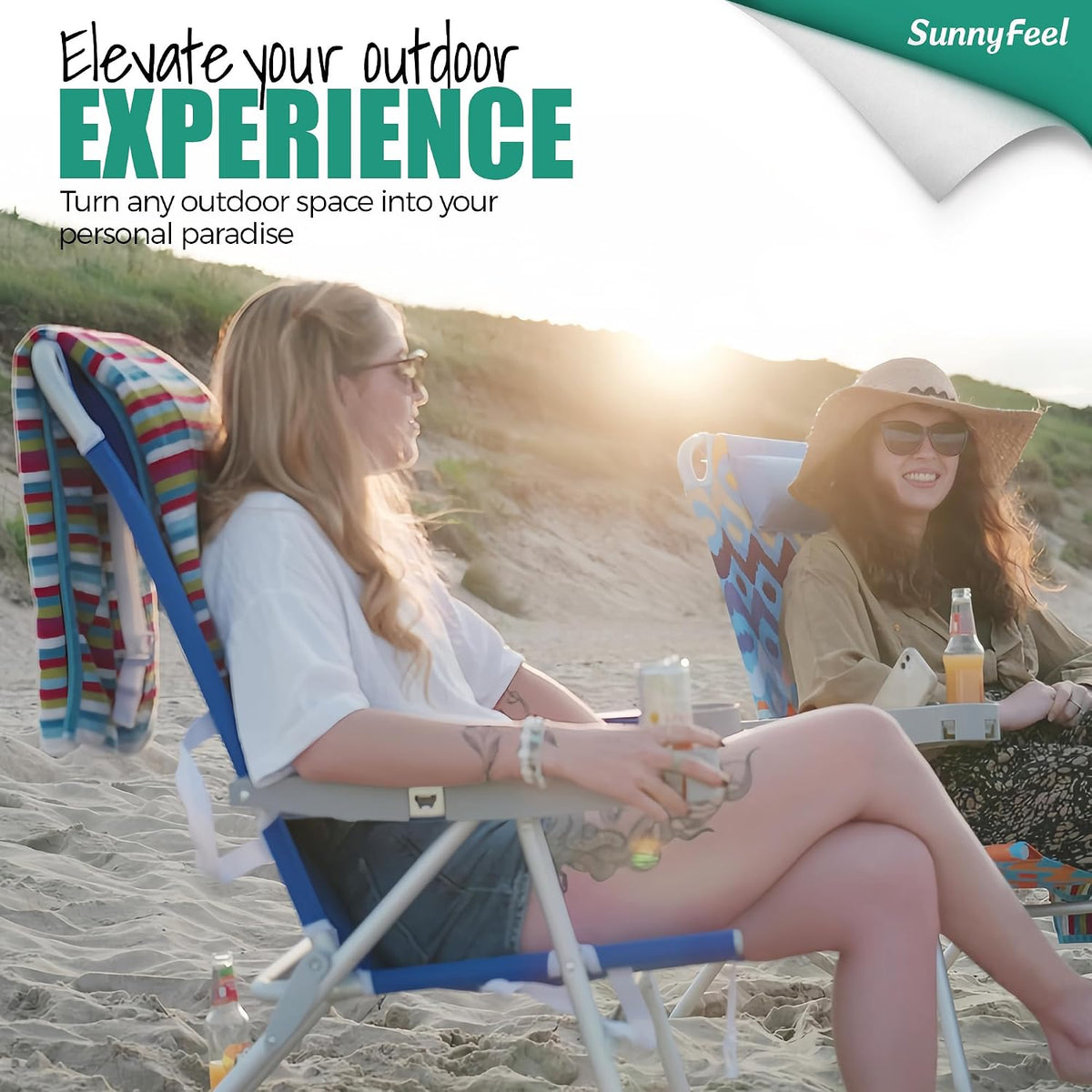 SUNNYFEEL Tall Beach Chair for Adults, High Back High Seat Folding Chairs