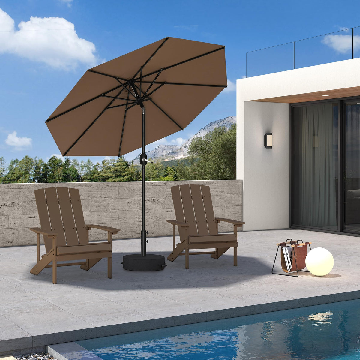 PURPLE LEAF Pool Market Umbrella with Base 9' UV Protection Outdoor, Beige