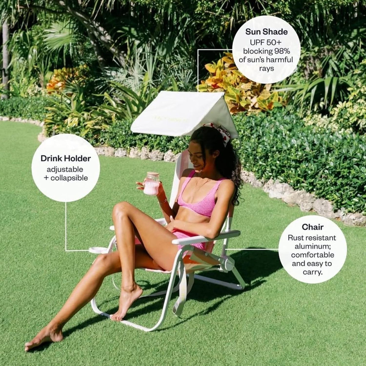 SUNFLOW Shore Thing Reclining Beach Chair with Sun Shade, Deep Blue Stripe