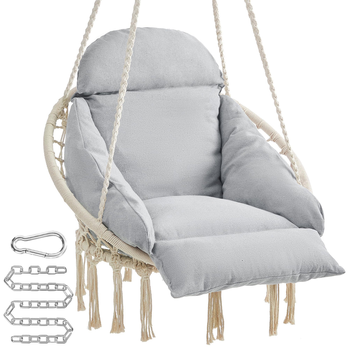 SONGMICS Hanging Chair, Boho Swing Chair with Large, Thick Cushion