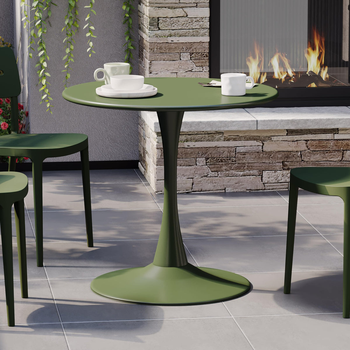 Costaelm Outdoor Dining Table for 6, Rectangular Metal Patio Table, 6-Person Weather Resistant Steel Slat Table for Lawn Garden Backyard, Olive Green