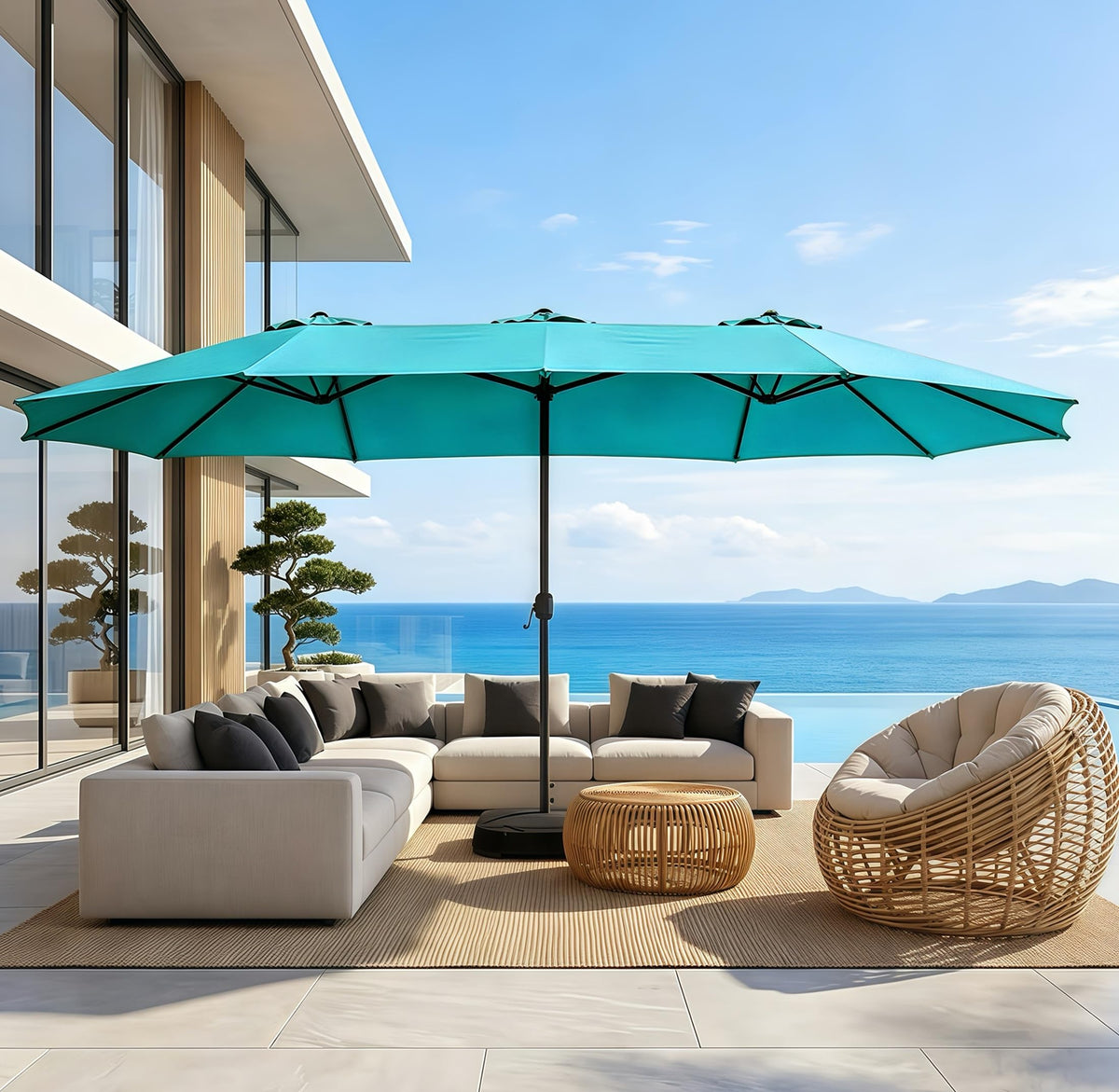 15ft Large Outdoor Patio Umbrella with Base Included