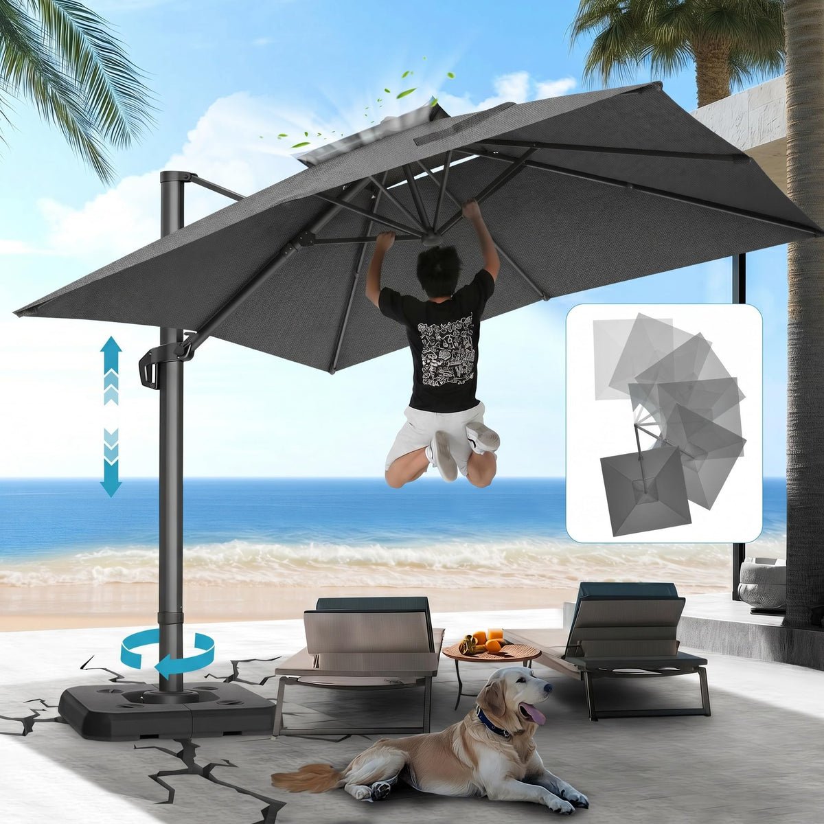 HOTEEL 10x10ft Patio Umbrella Cantilever Umbrella Double Top - Upgrade and Intensify - 360 Rotation and 5 Angles Adjustment - Aluminum Offset Pool Umbrella Outdoor Umbrellas for Patio Garden Deck Pool