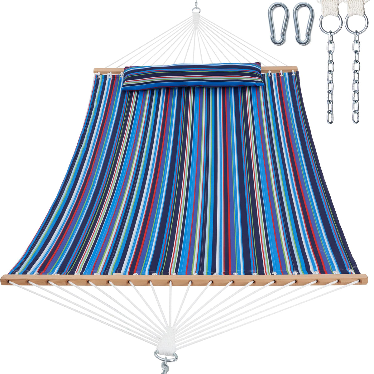 GAFETE 12ft 2 Person Hammock for Outside with Hardwood Spreader Bar