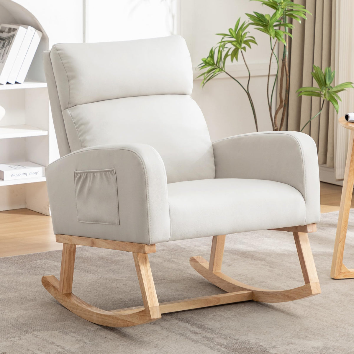HCHAIRH Rocking Chair Nursery, Boucle Teddy Nursing Rocking Chairs, Upholstered Nursery Glider Rocker for Mom Nursery Morden Accent Rocking Chair with Side Pocket for Living Room,Bedroom, Light Green
