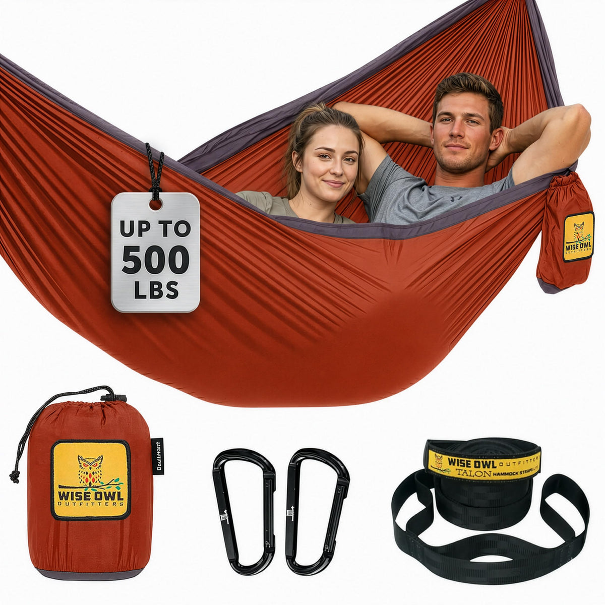 Wise Owl Outfitters Camping Hammock – up to 500lbs Portable Hammock with Tree Straps - Travel, Backpacking, Hiking, Outdoors Camping Gear - Single or Double