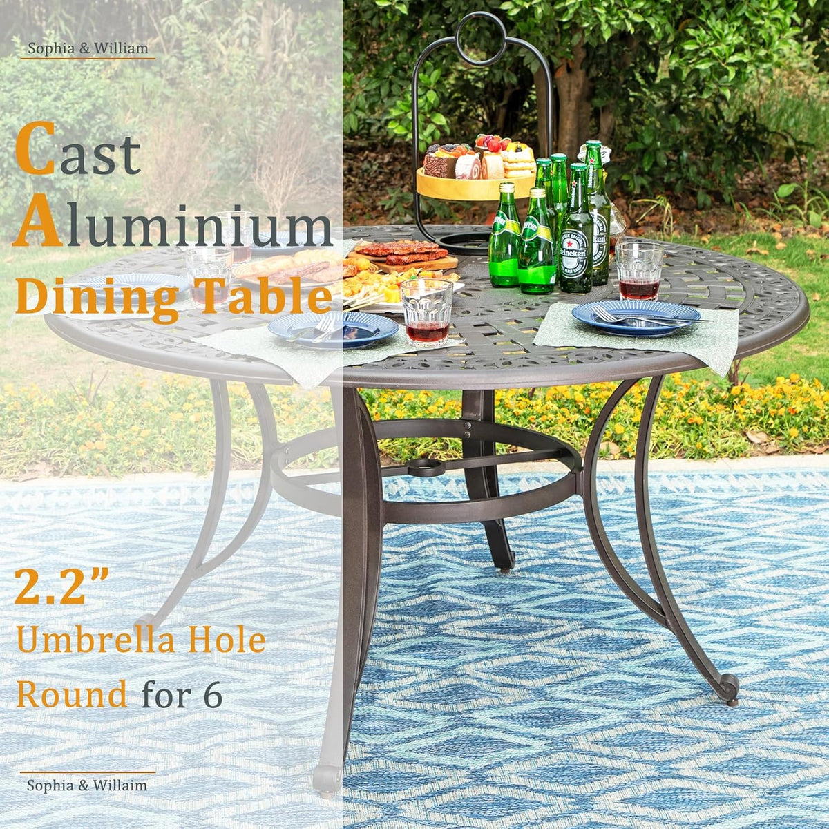 Sophia & William 2.2" Round Patio Dining Table Aluminum Umbrella Hole