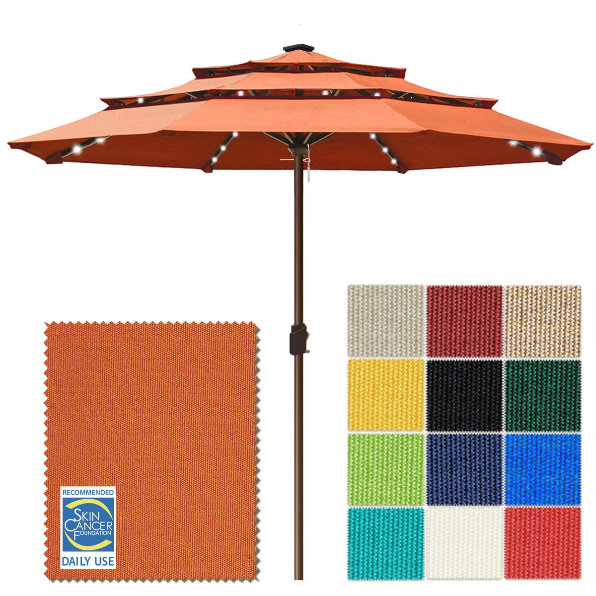 EliteShade USA 10-Year-Non-Fading 9ft 3-Tier Market Patio Umbrella, Commercial Table Umbrella with 80 Solar LED Lights, Crank Open, Windproof & UPF 50+ UV Protection for Garden, Deck, Pool, Backyard, Heather Beige