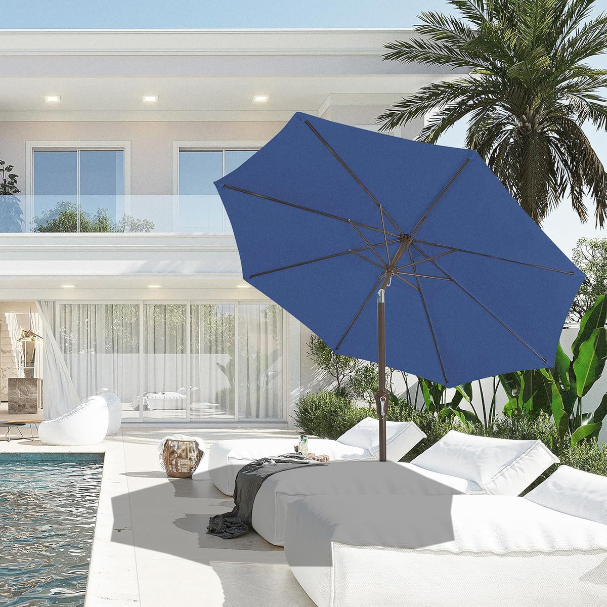 JEAREY 9FT Outdoor Patio Umbrella, Market Umbrella, Dark Blue