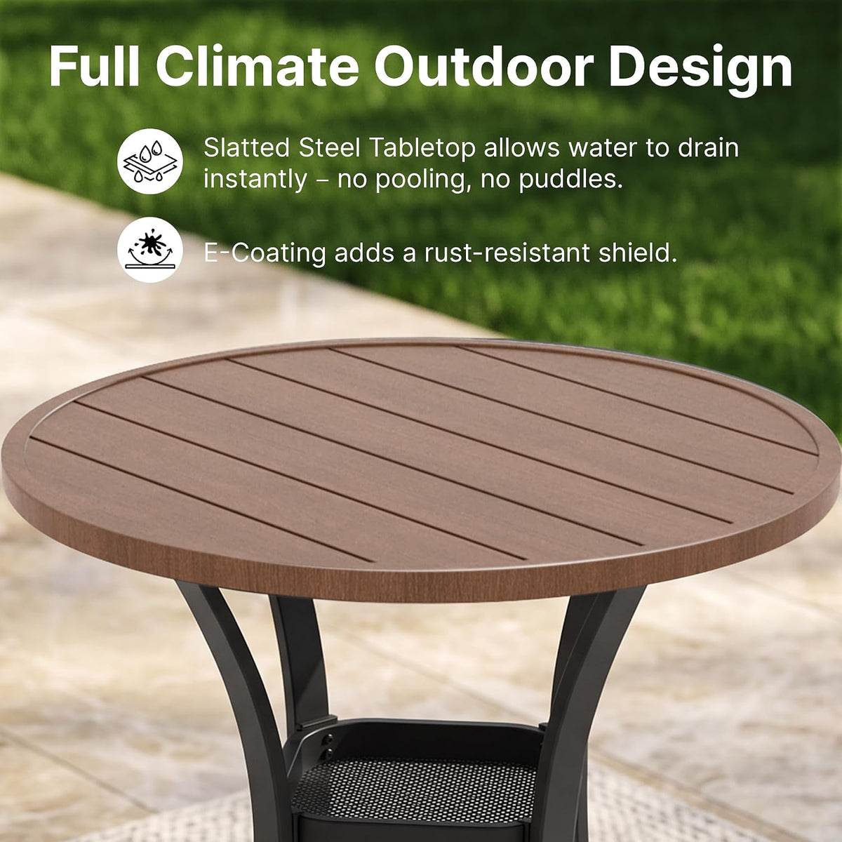 Small Outdoor Dining Table, 27.5" Patio Round Coffee Table, Brown