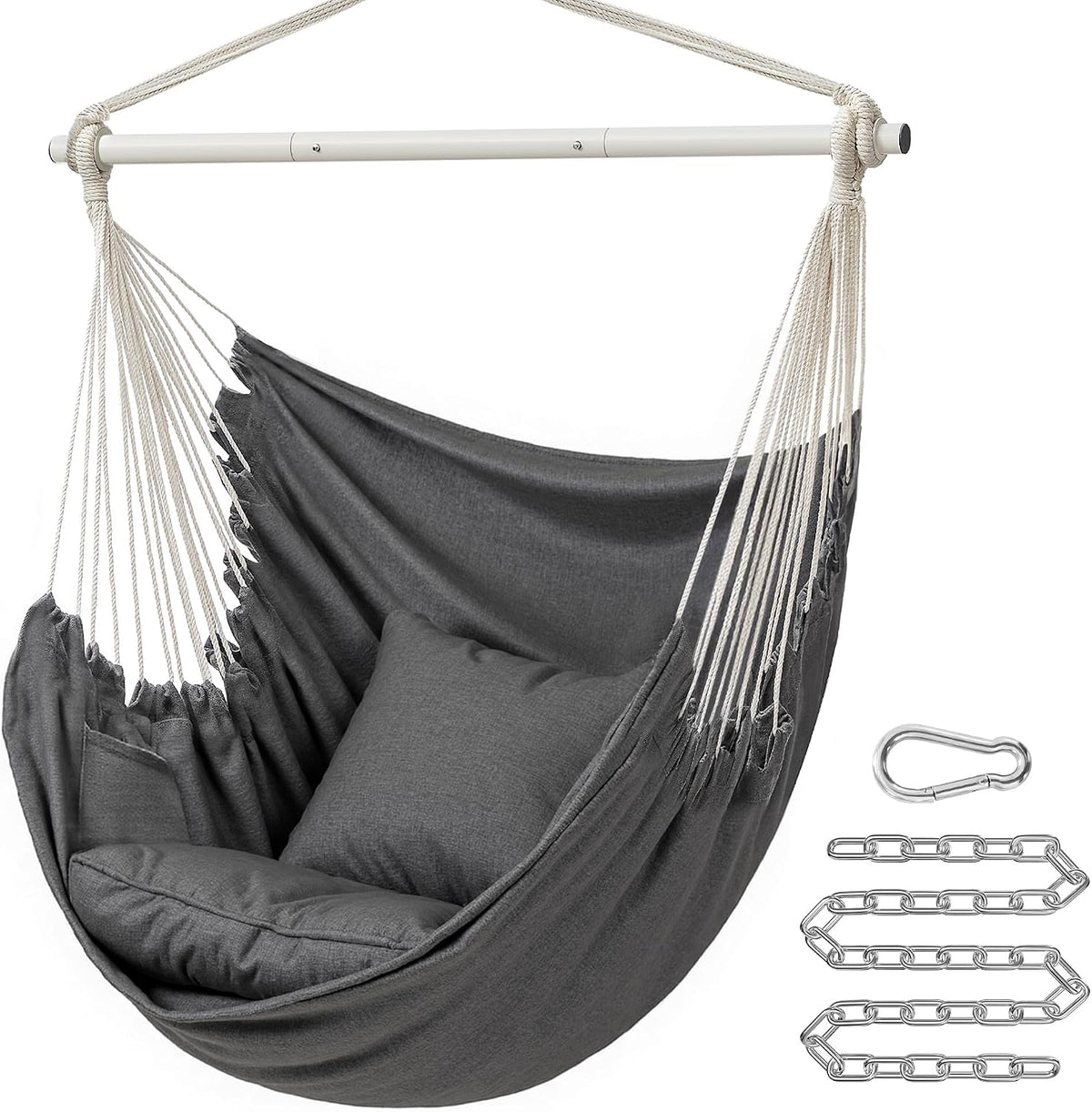 SONGMICS Hammock Chair, Load Capacity 330.7 lb, with 2 Cushions and Pockets