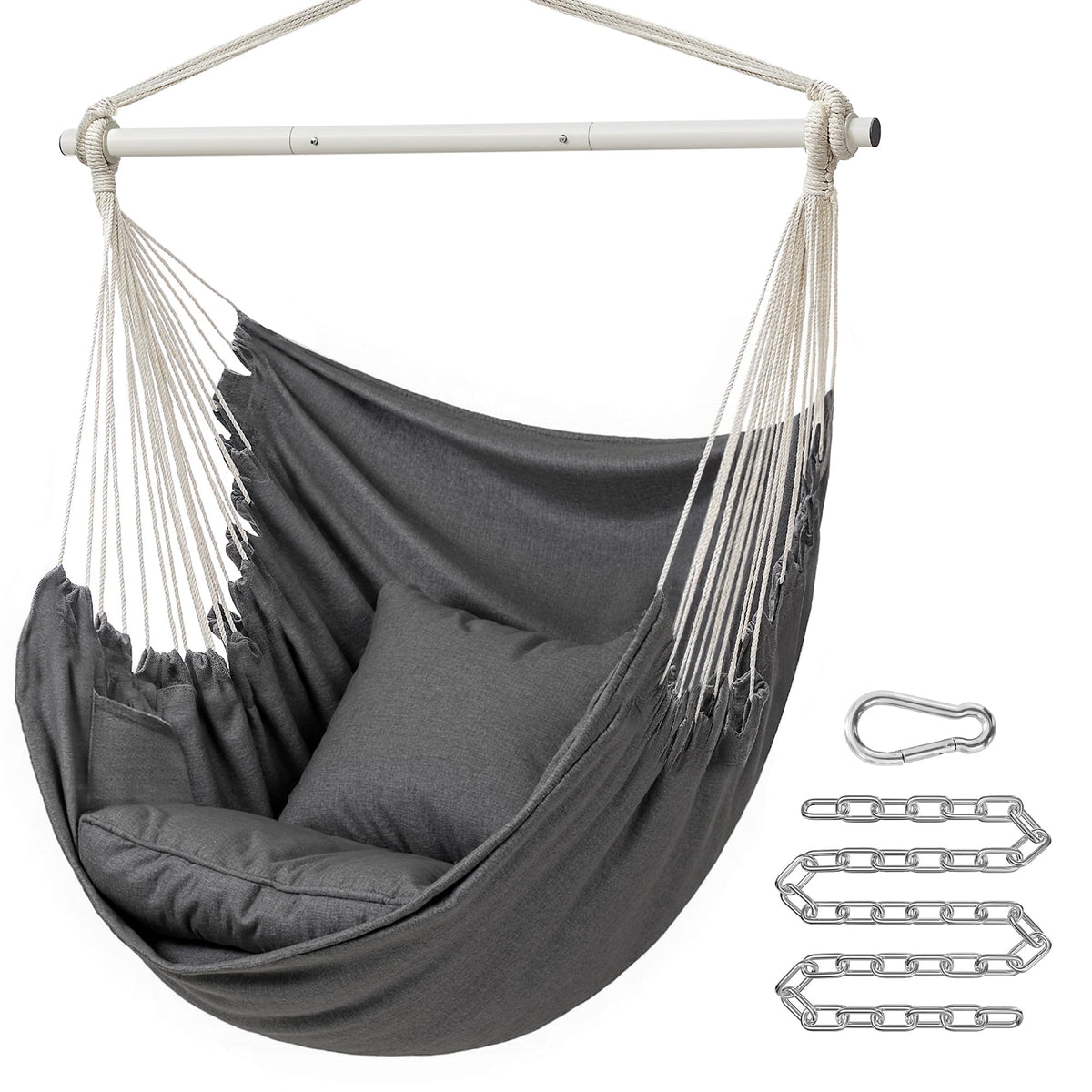 SONGMICS Hammock Chair, Load Capacity 330.7 lb, with 2 Cushions and Pockets