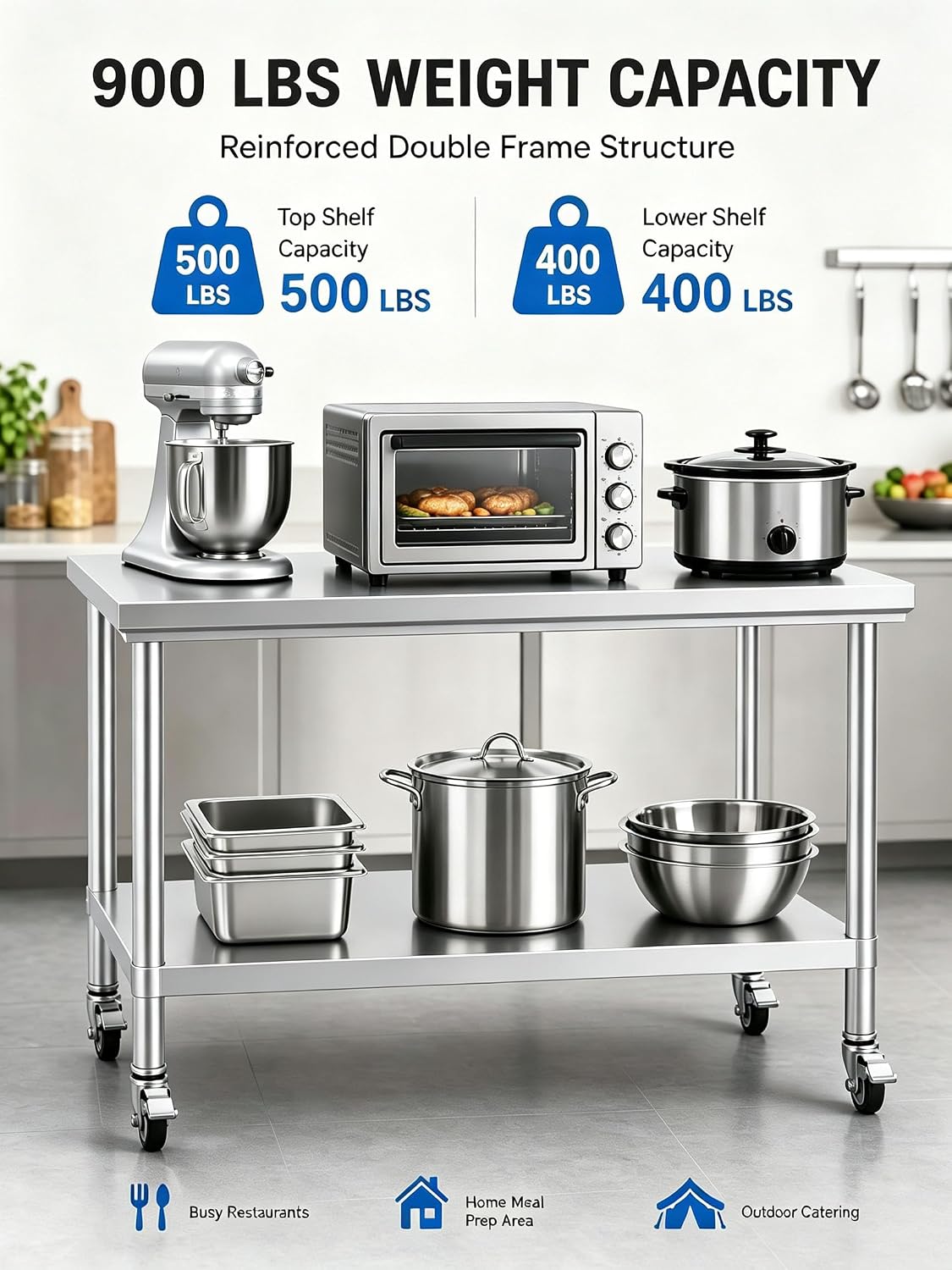 24x48 Stainless Steel Table,900 LBS Capacity，with Wheels
