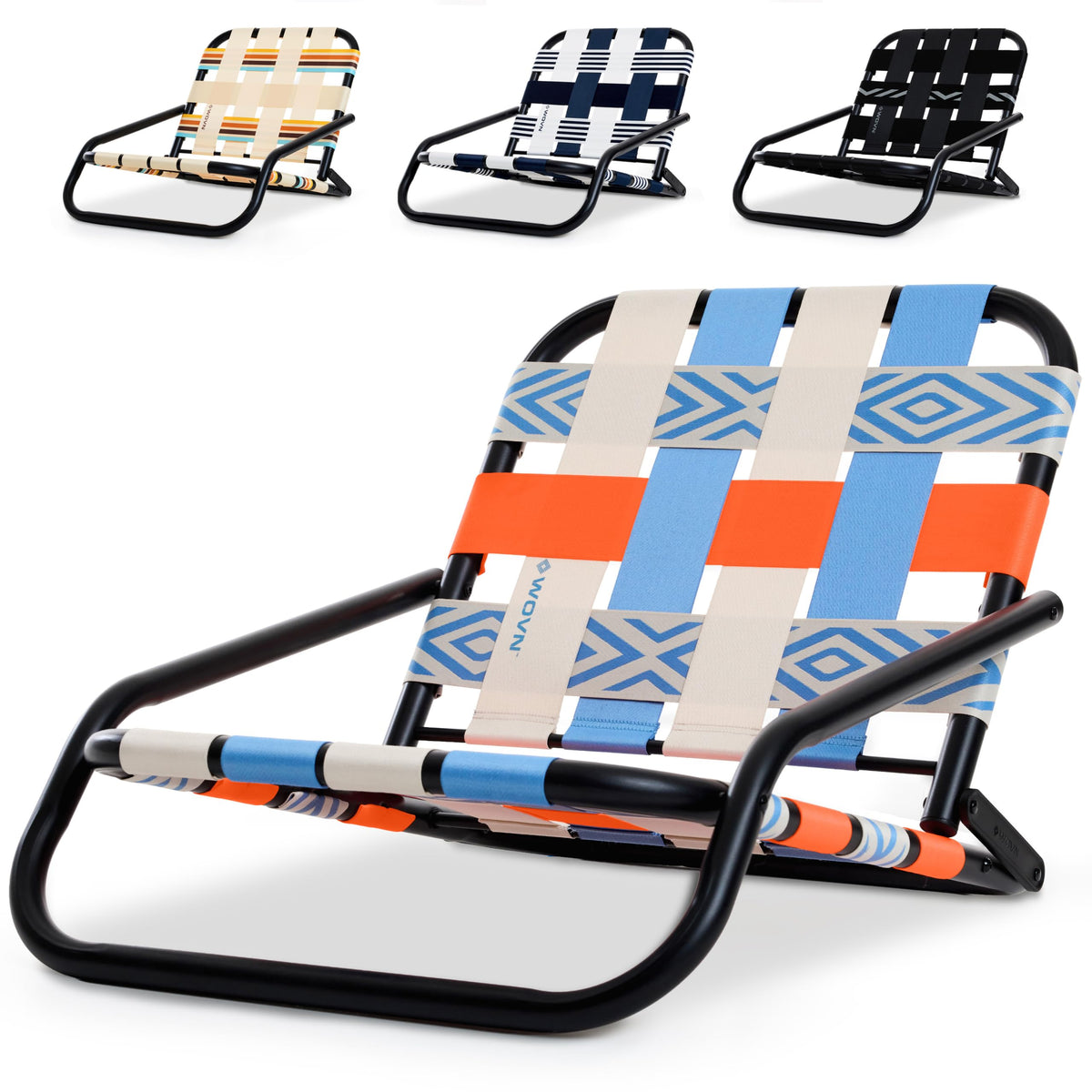 WOVN Low Beach Chairs - Premium Folding Beach Chair for Adults - Low Profile, Super Lightweight with Portable Shoulder Strap - Great for Sand and Lawn - Lido