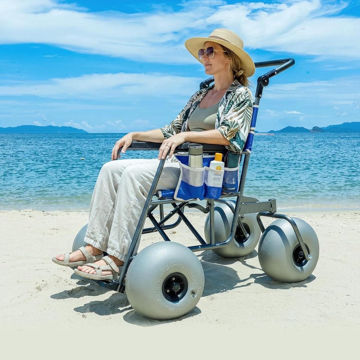Beach Sand Wheelchair Foldable Heavy Duty, All Terrain Wheel Chair with 13'' Balloon Tires for Soft Sand, Beach Mobility Scooter & Beach Walker Alternative, 330 lbs Capacity