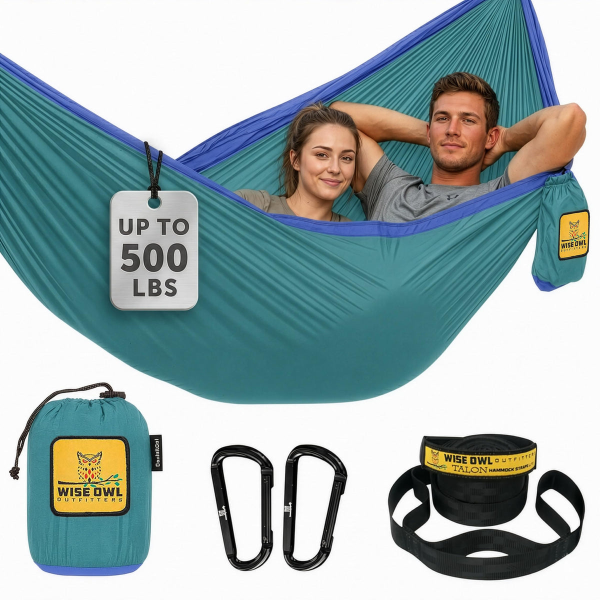 Wise Owl Outfitters Camping Hammock – up to 500lbs Portable Hammock with Tree Straps - Travel, Backpacking, Hiking, Outdoors Camping Gear - Single or Double