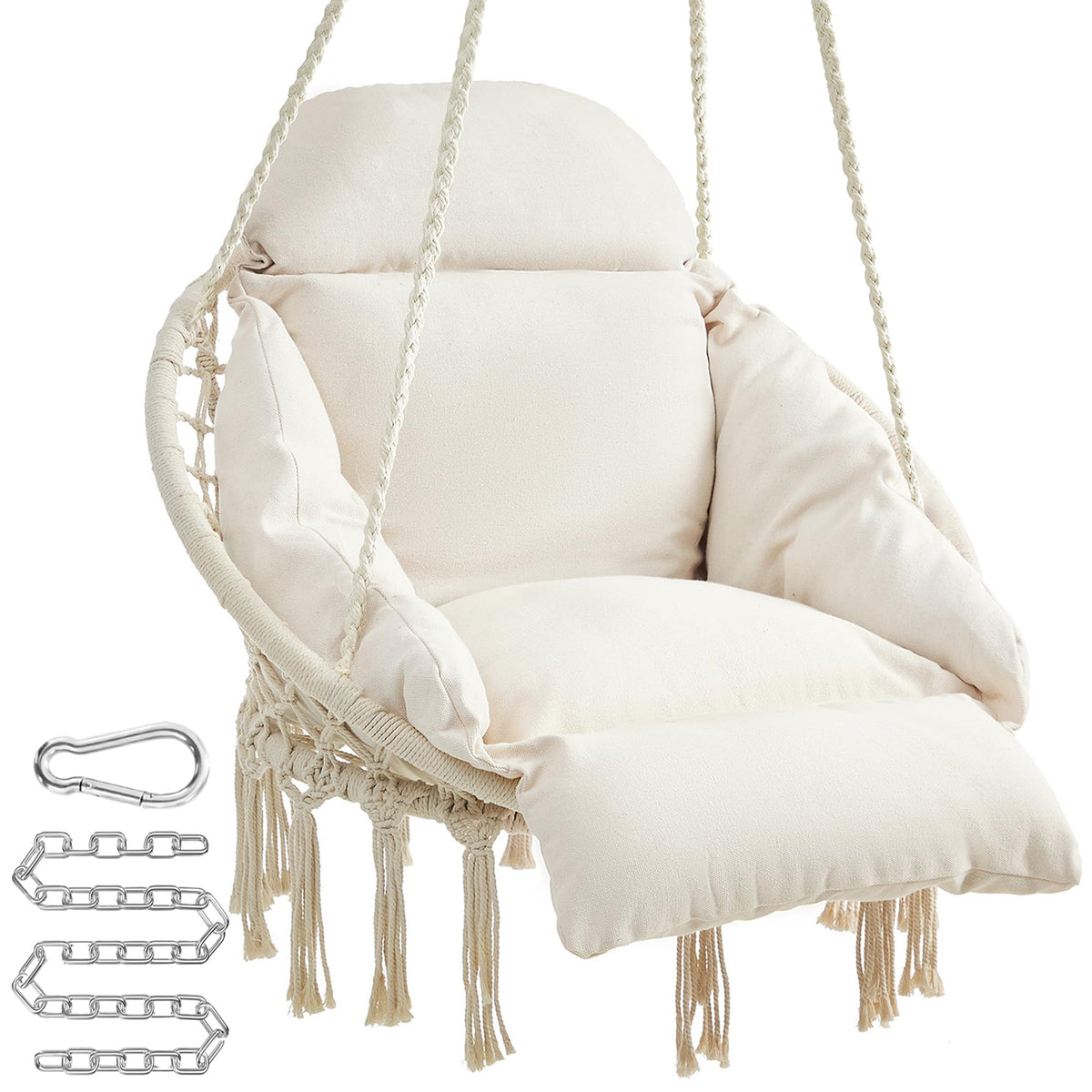 SONGMICS Hanging Chair, Boho Swing Chair with Large, Thick Cushion