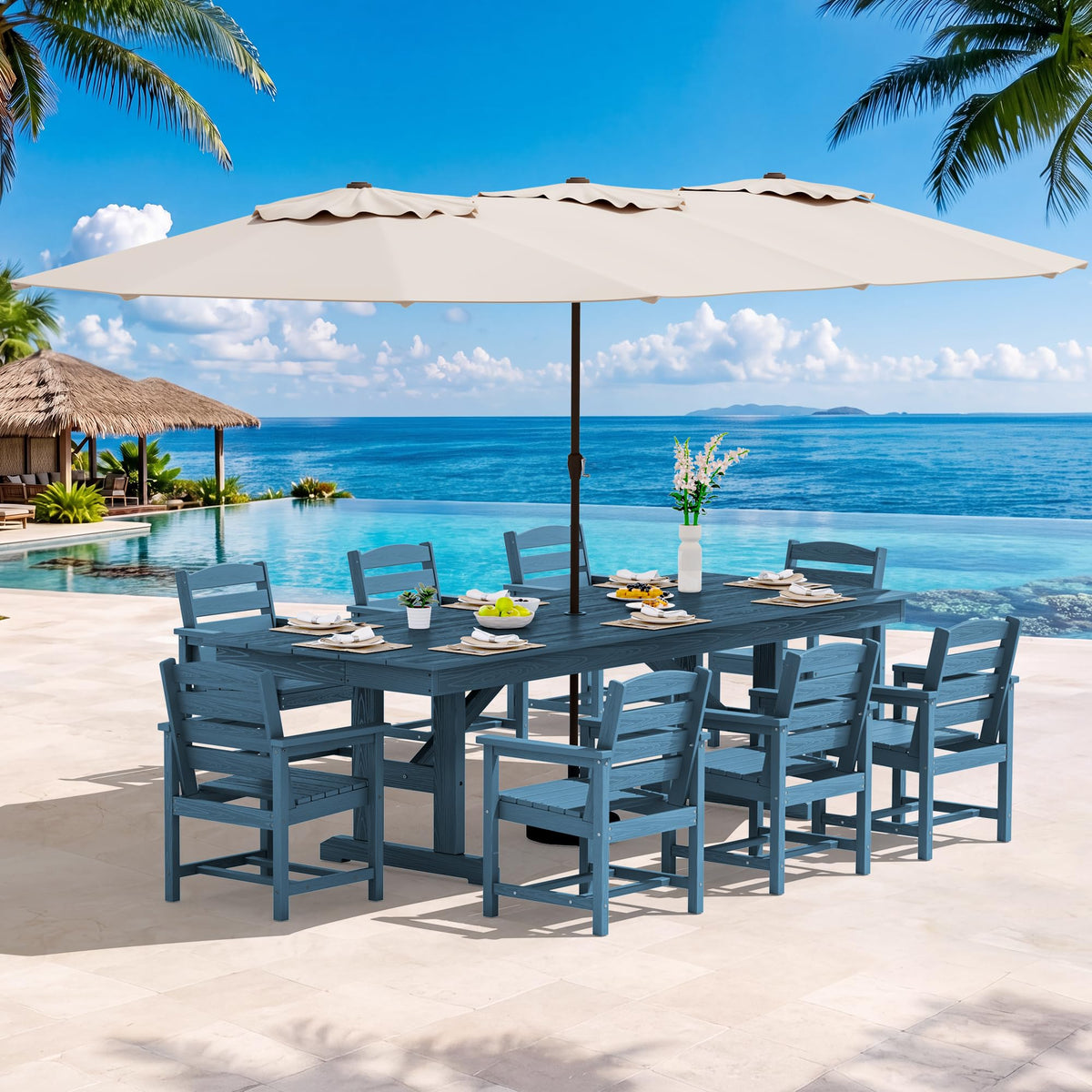 SERWALL Outdoor 84" HDPE Rectangular Dining Table for 6-8,All-Weather,Black