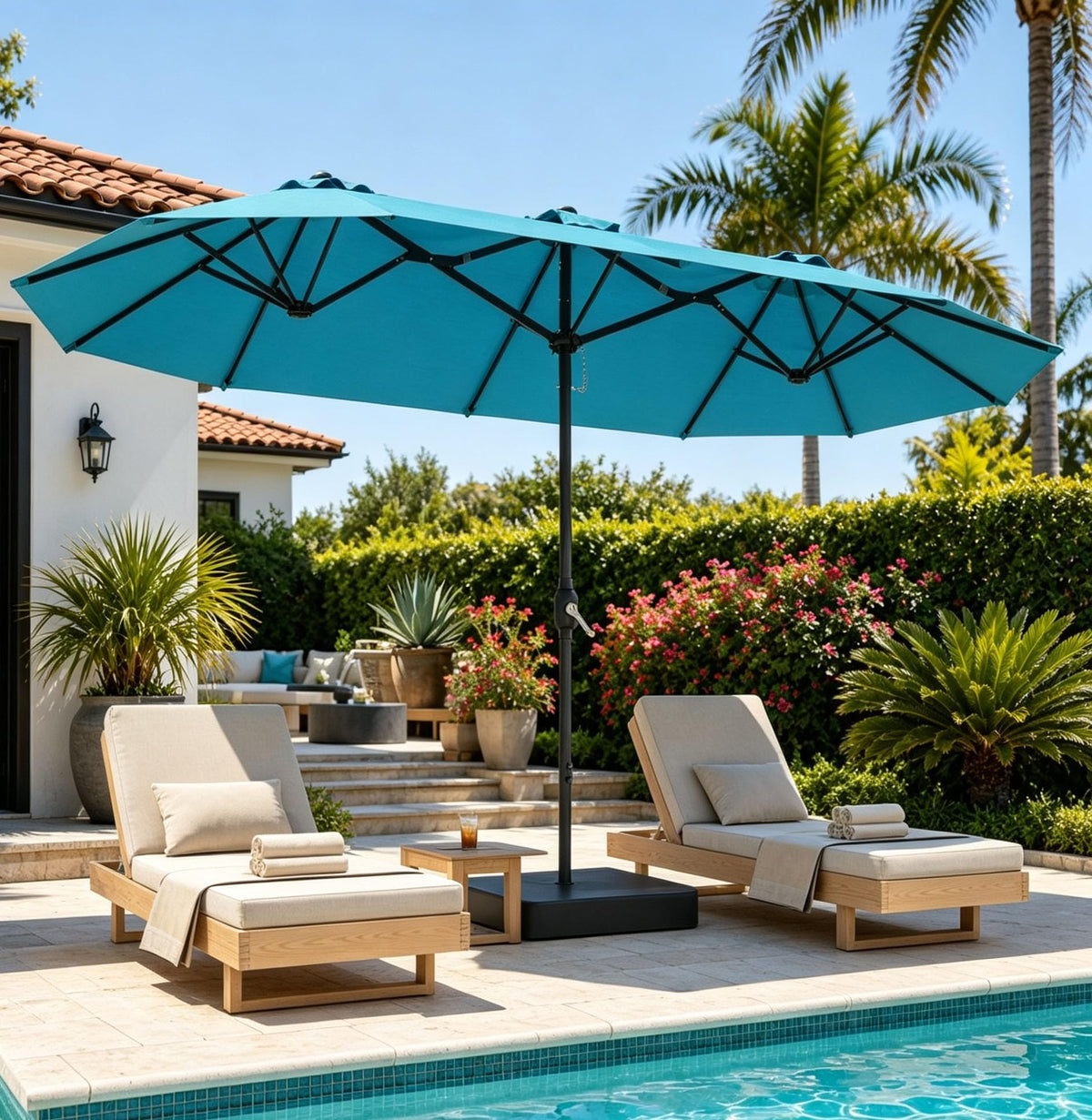 15ft Large Double-Sided Rectangle Patio Umbrella with Base Included,Gray