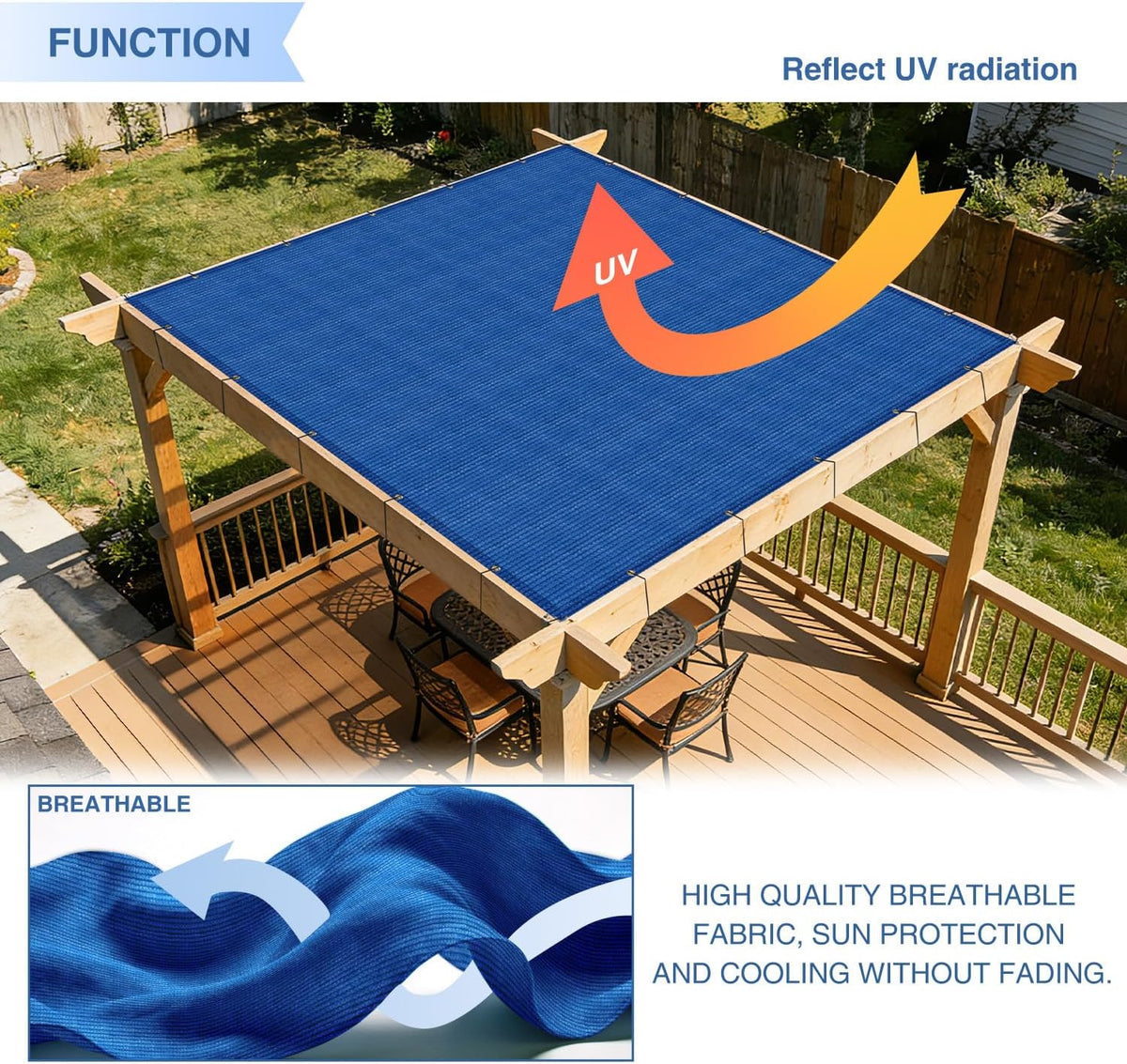 E&K Sunrise 24' x 40' Sun Shade Sail Straight Edge Rectangle Canopy Shade Cover with D-Ring Grommets UV Block for Outdoor Pergola Backyard Garden Patio Deck (Blue)
