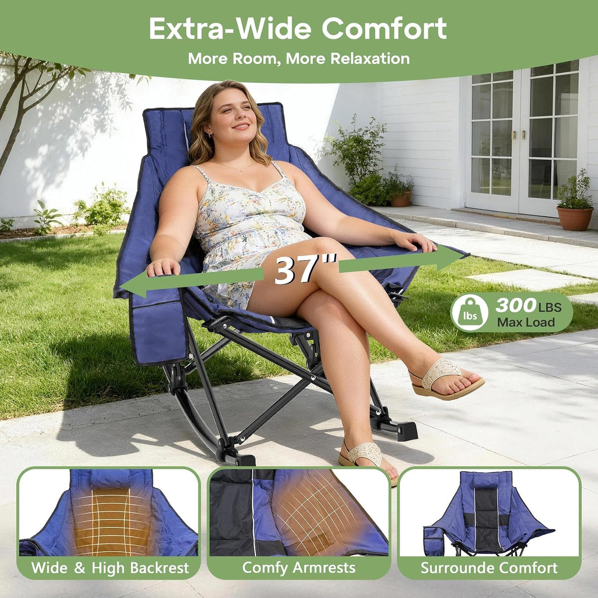 Suteck Oversized Rocking Camping Chair, Thick Padded Camp Rocker for Adults