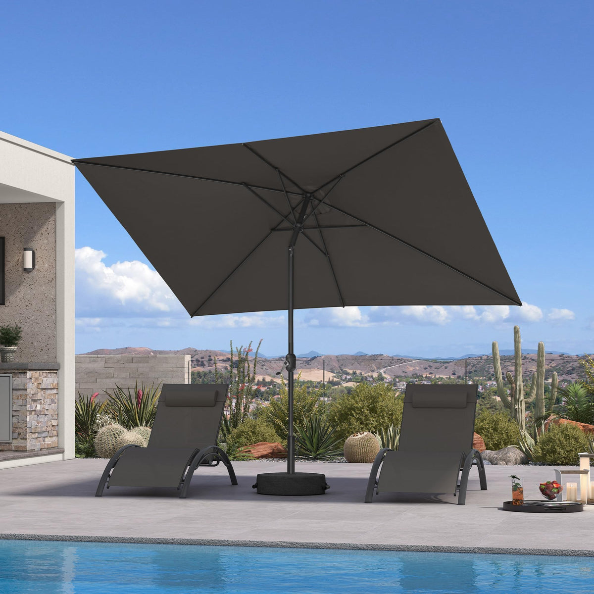PURPLE LEAF Pool Market Umbrella with Base 9' UV Protection Outdoor, Beige