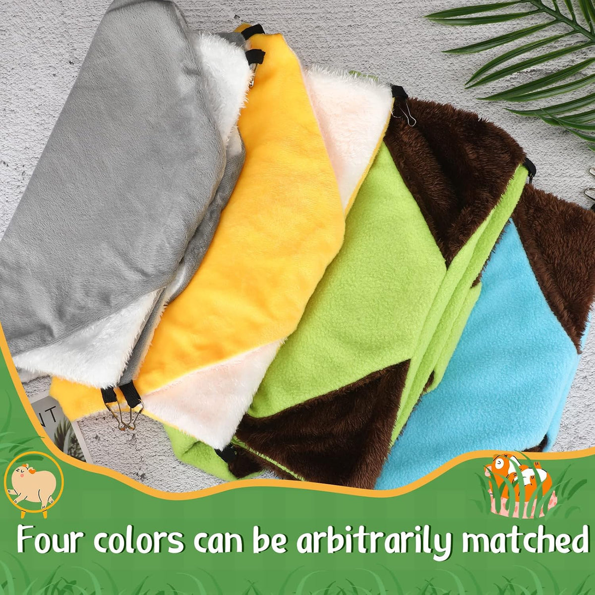 Nuogo 4 Pcs Guinea Pig Rat Hammock for Cage, Dark Color, Classic
