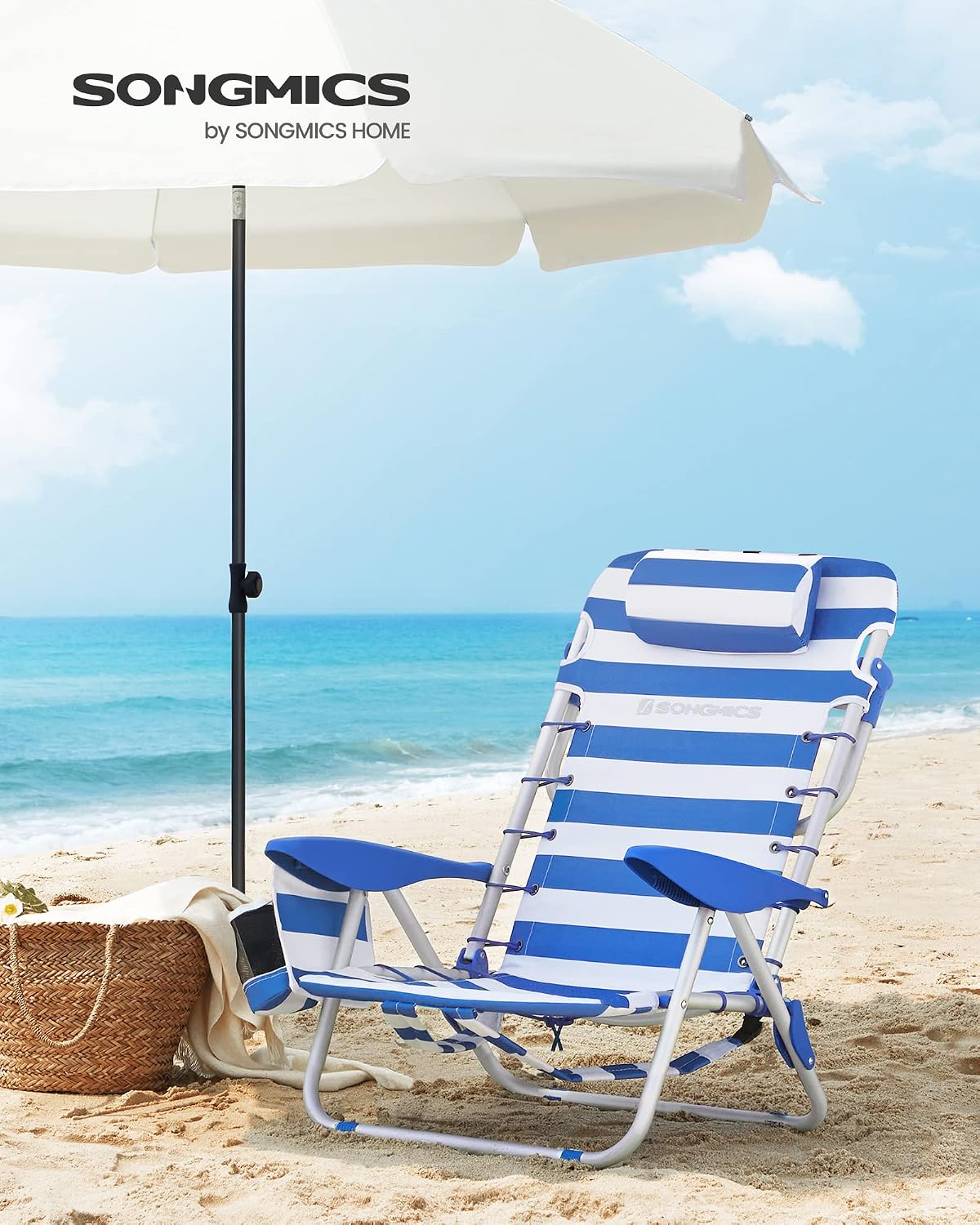 SONGMICS Portable Backpack Beach Chair, 4 Angles Adjustable Backrest