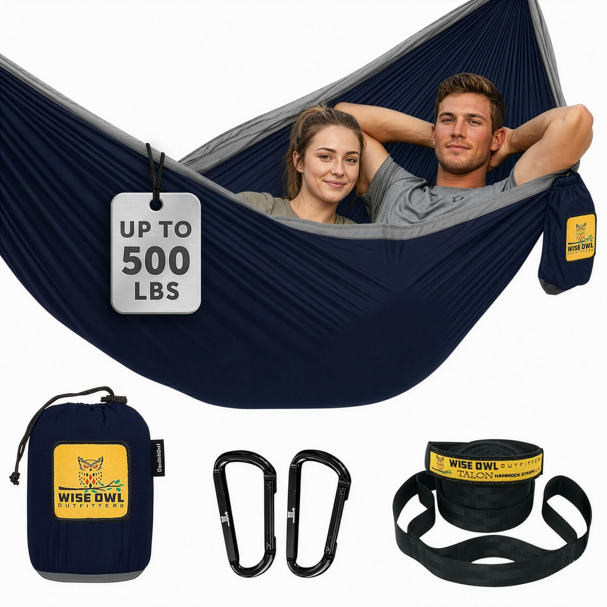 Wise Owl Outfitters Camping Hammock – up to 500lbs Portable Hammock with Tree Straps - Travel, Backpacking, Hiking, Outdoors Camping Gear - Single or Double