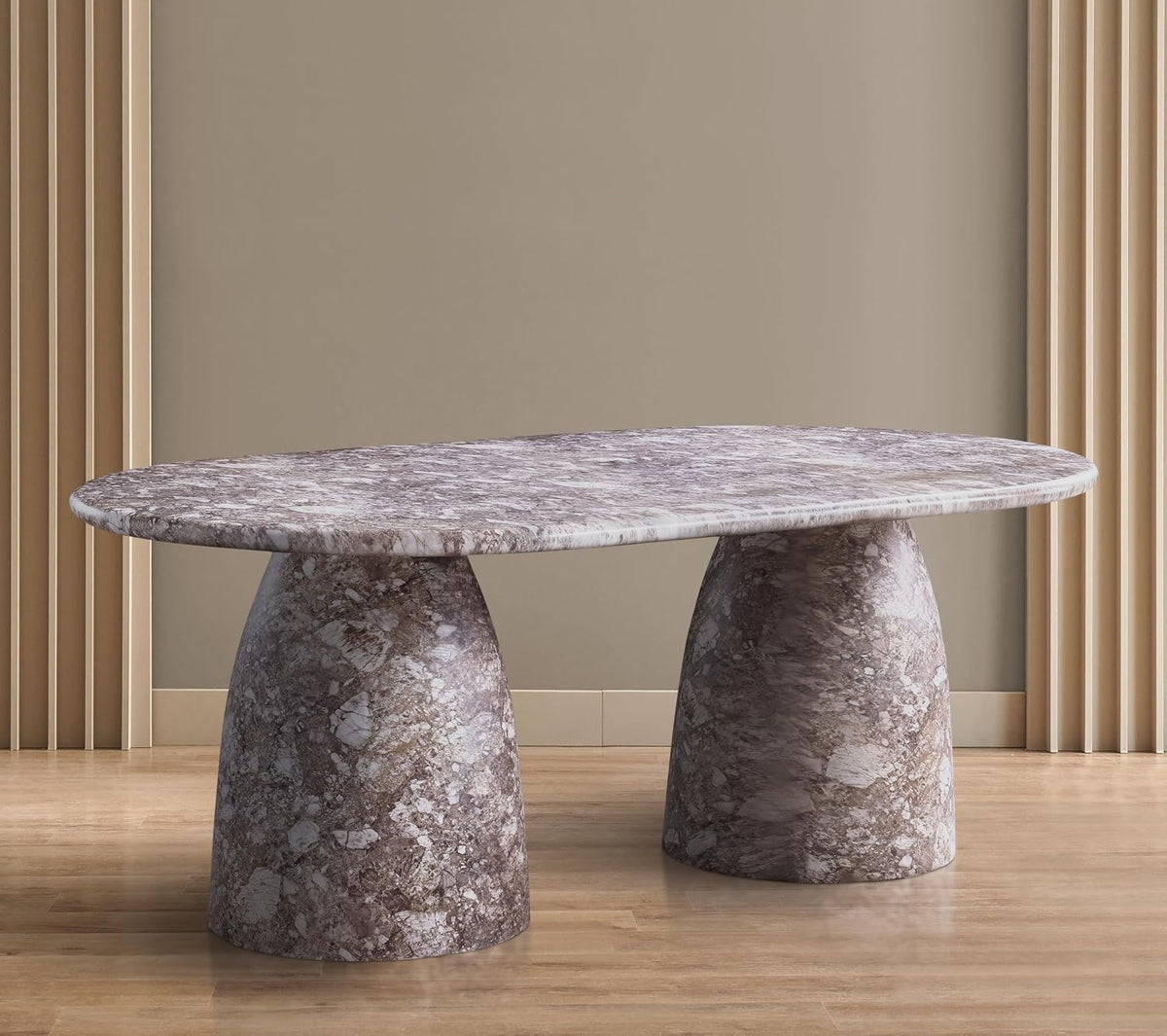 Meridian Furniture 702Brown-T Cosenza Collection Art Deco 78" Indoor/Outdoor Concrete Dining Table with Brown Marble Finish, 78" W x 44.5" D x 30" H, Brown