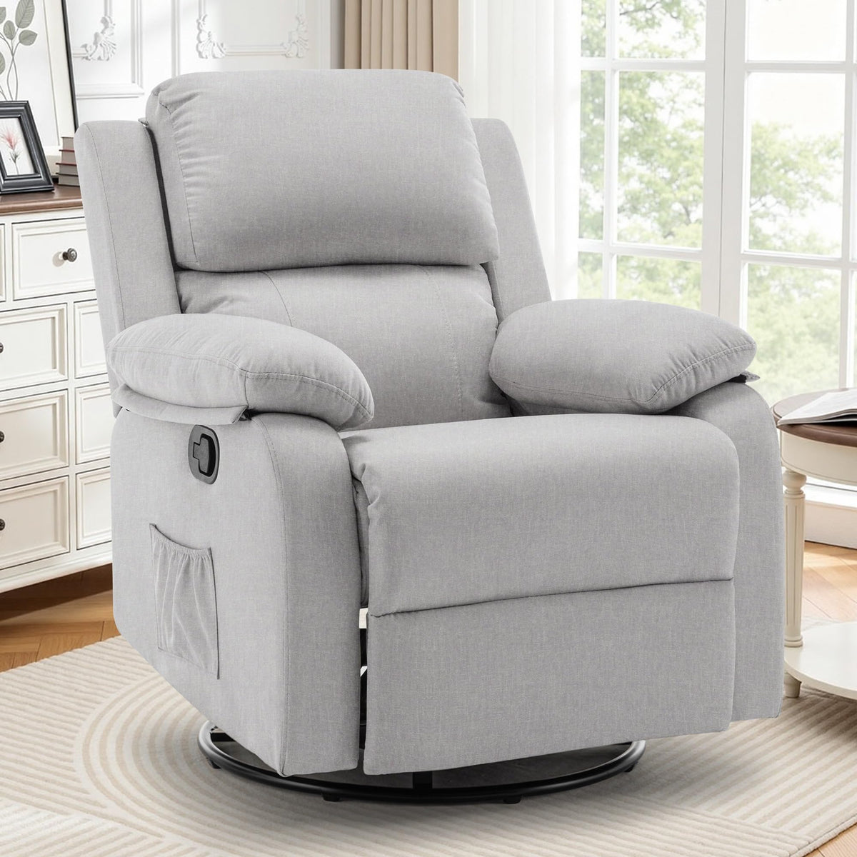 Korser Recliner Chair, 360 Swivel Rocker Chair for Adults, Small Rocking Recliner for Small Spaces, Upholstered Fabric Glider Recliner Nursery