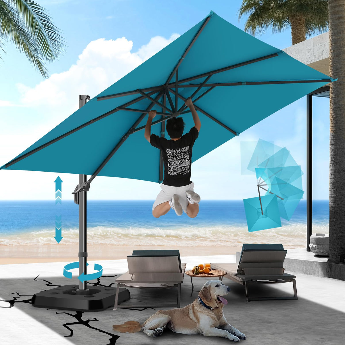 HOTEEL 10x10ft Patio Umbrella Cantilever Umbrella Double Top - Upgrade and Intensify - 360 Rotation and 5 Angles Adjustment - Aluminum Offset Pool Umbrella Outdoor Umbrellas for Patio Garden Deck Pool
