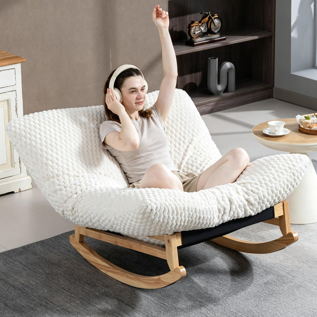Oversized Papasan Rocking Chair Indoor with Bean Bag Cushion (Green)