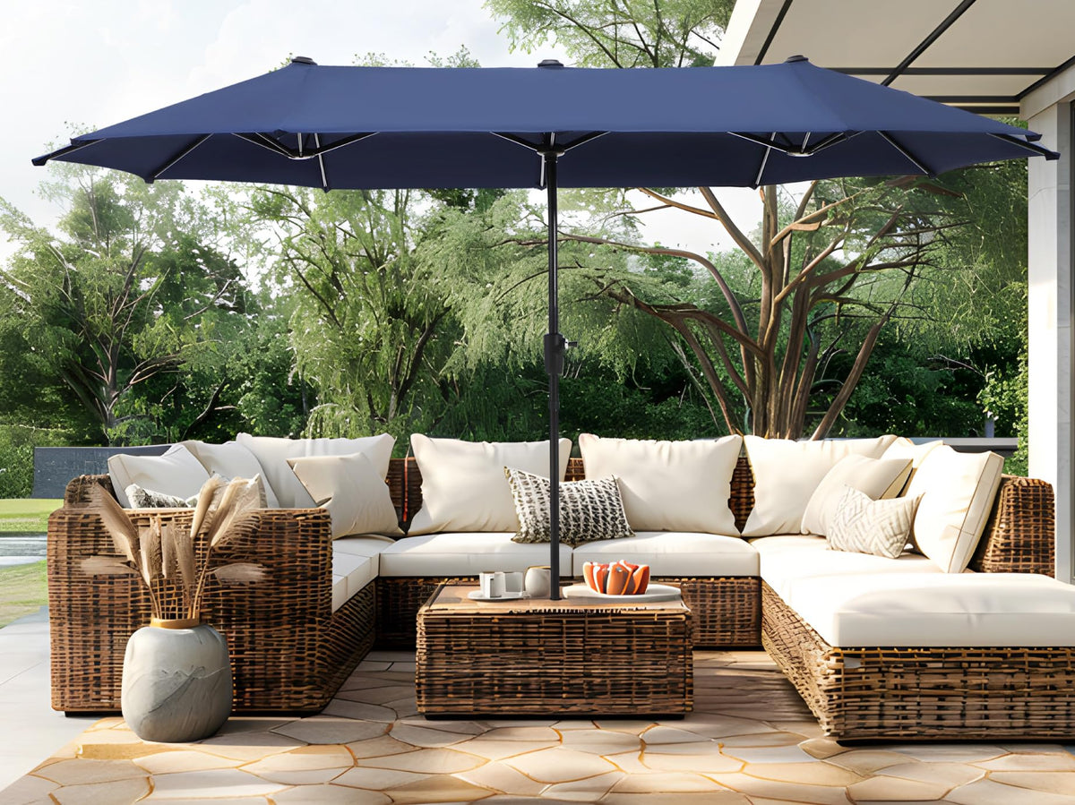 PHI VILLA 13ft Large Outdoor Patio Double-Sided Umbrella, Rectangle, Beige