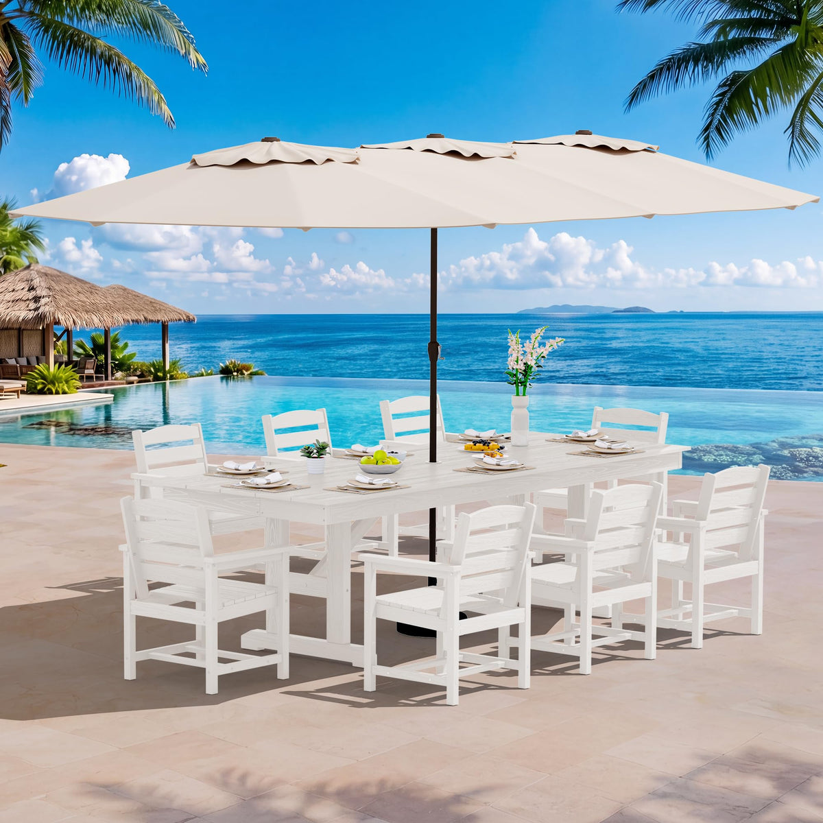 SERWALL Outdoor 84" HDPE Rectangular Dining Table for 6-8,All-Weather,Brown