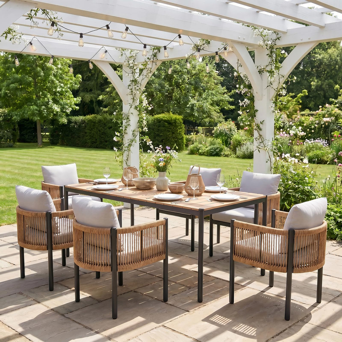 SUNSITT 9 Piece Outdoor Patio Dining Set w/Cushioned Woven Rattan Chairs