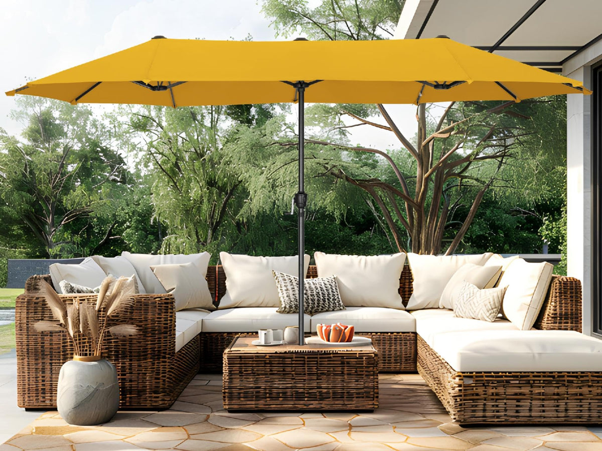 PHI VILLA 13ft Large Outdoor Patio Double-Sided Umbrella, Rectangle, Beige