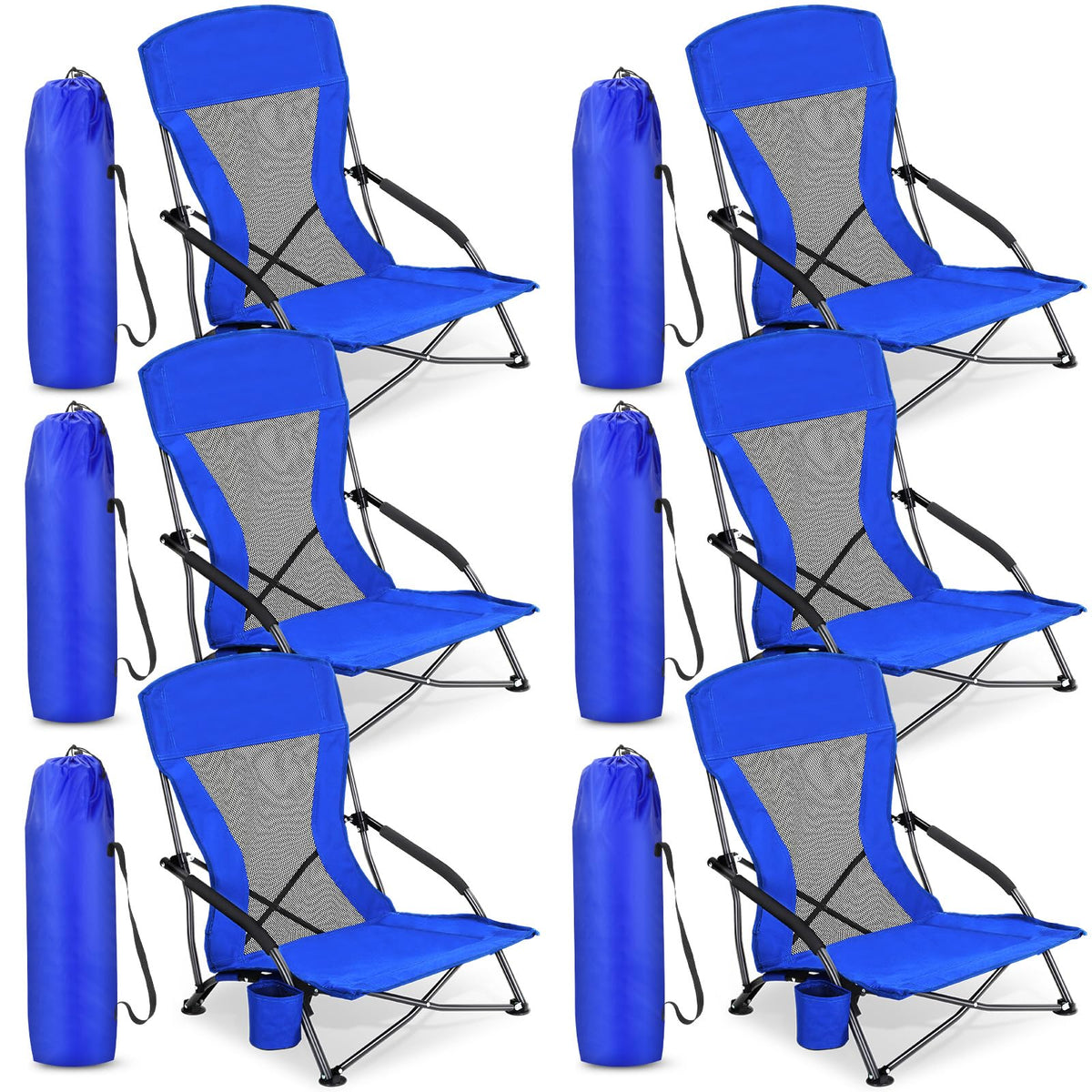 Menkxi 2 Pack Low Beach Chairs for Adults, Portable Folding Sand Chairs with Cup Holder and Carry Bag, Lightweight High Back Camping Chair for Beach Trips, Concerts, BBQ, Lawn, Outdoor (Army Green)