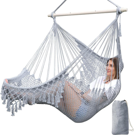 Chihee Hammock Chair Handmade Woven Mesh Hanging Seat Metal Spreader Bar