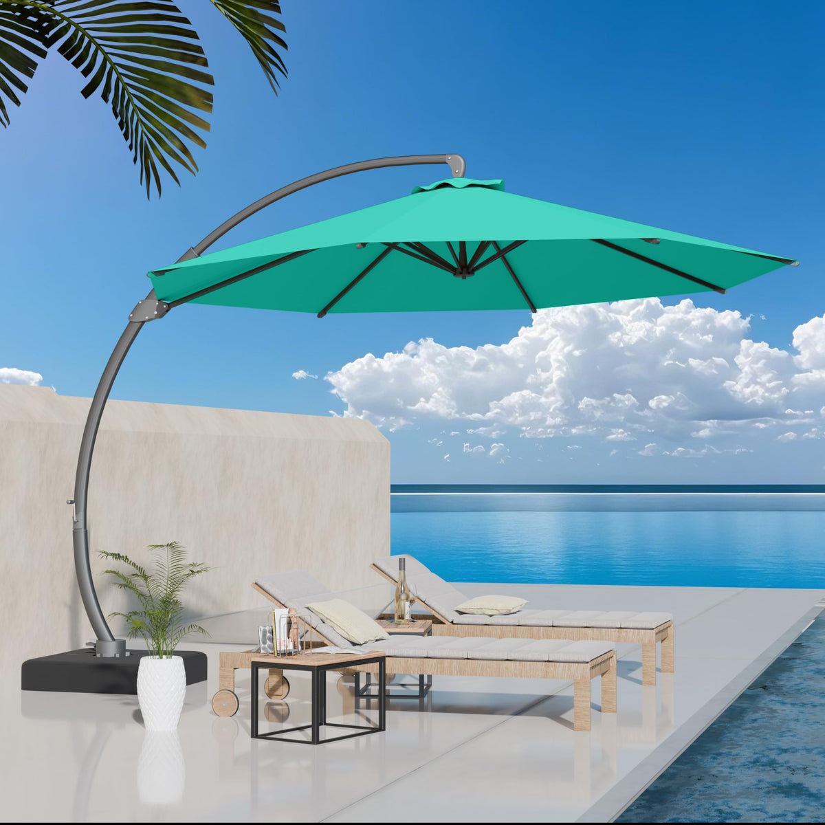Kingdura 11ft Offset Cantilever Patio Umbrella with Base Included, Large Round Aluminum Outdoor Umbrella, 360° Rotation & Infinite Tilt, Heavy Duty Frame for Deck Pool Backyard, Beige